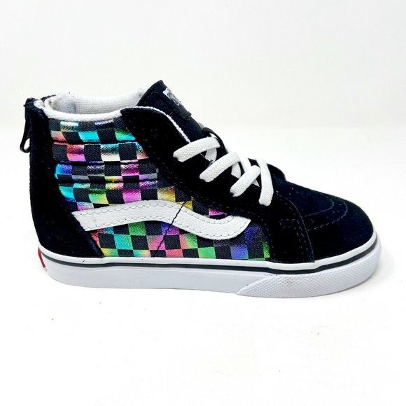 Vans Sk8 Hi Zip (Iridescent Check) Black White Baby Toddler Sneakers - Picture 1 of 5